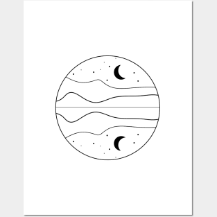 Minimal reflection of a night sky with moon and stars Posters and Art